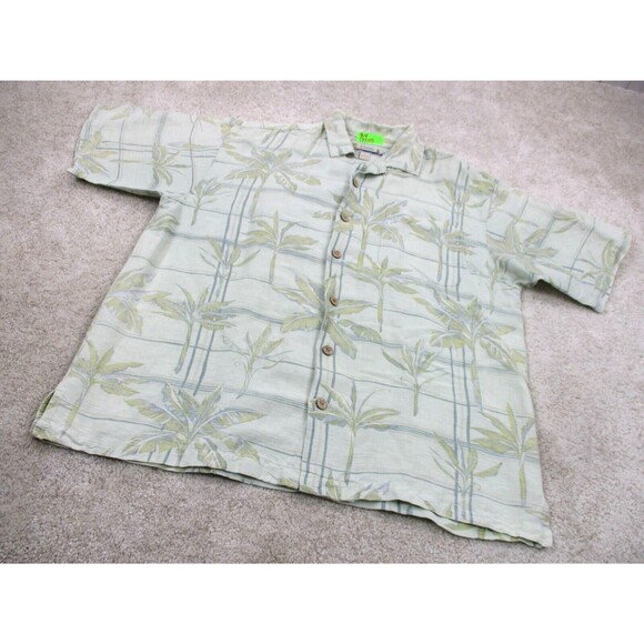 Kahala Shirt Mens Large L Beige Floral Linen Rayon Hawaiian Casual Button Up - Picture 2 of 10